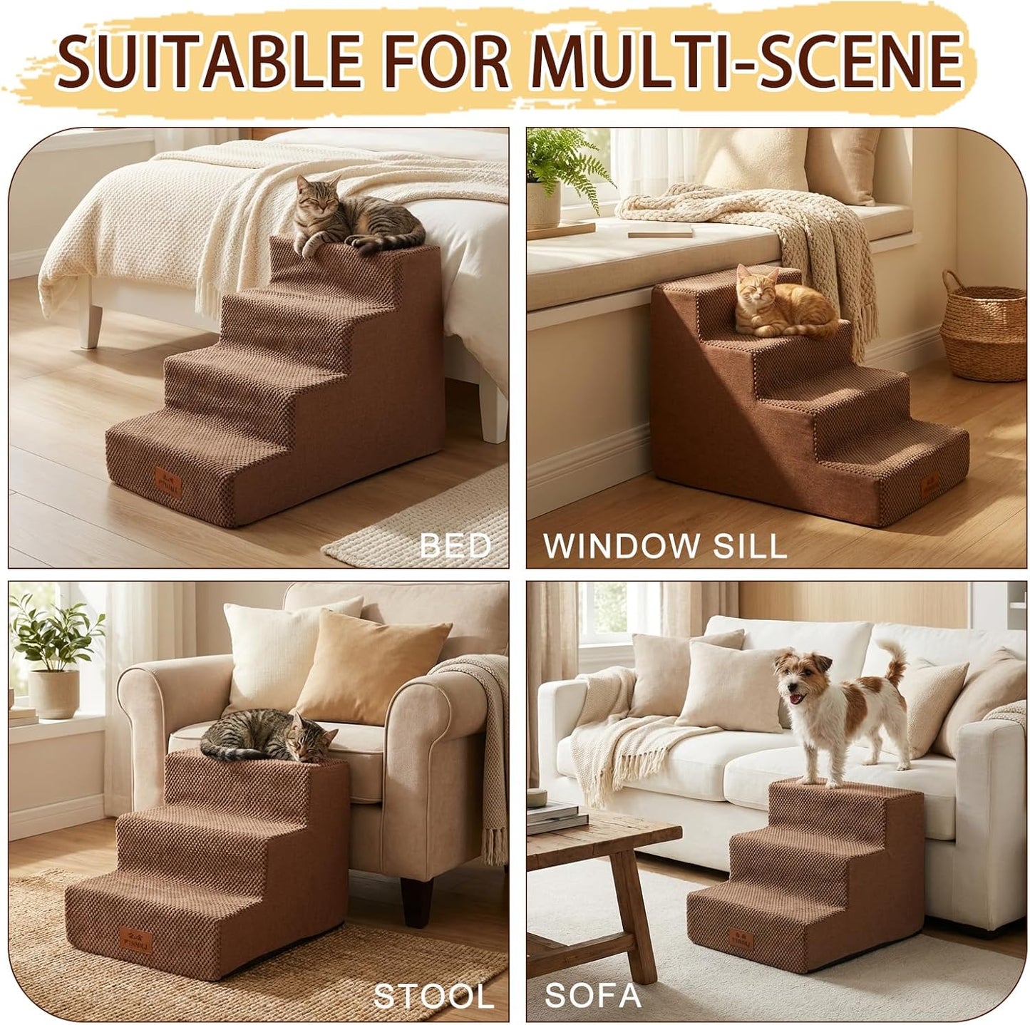 2 Pack Dog Stairs for Small Dogs 3-Step Pet Stairs for Bed Couch Chair Stool Non-Slip Pet Steps for Puppy Small Dogs Cat Older Pet Grey 13.6" H