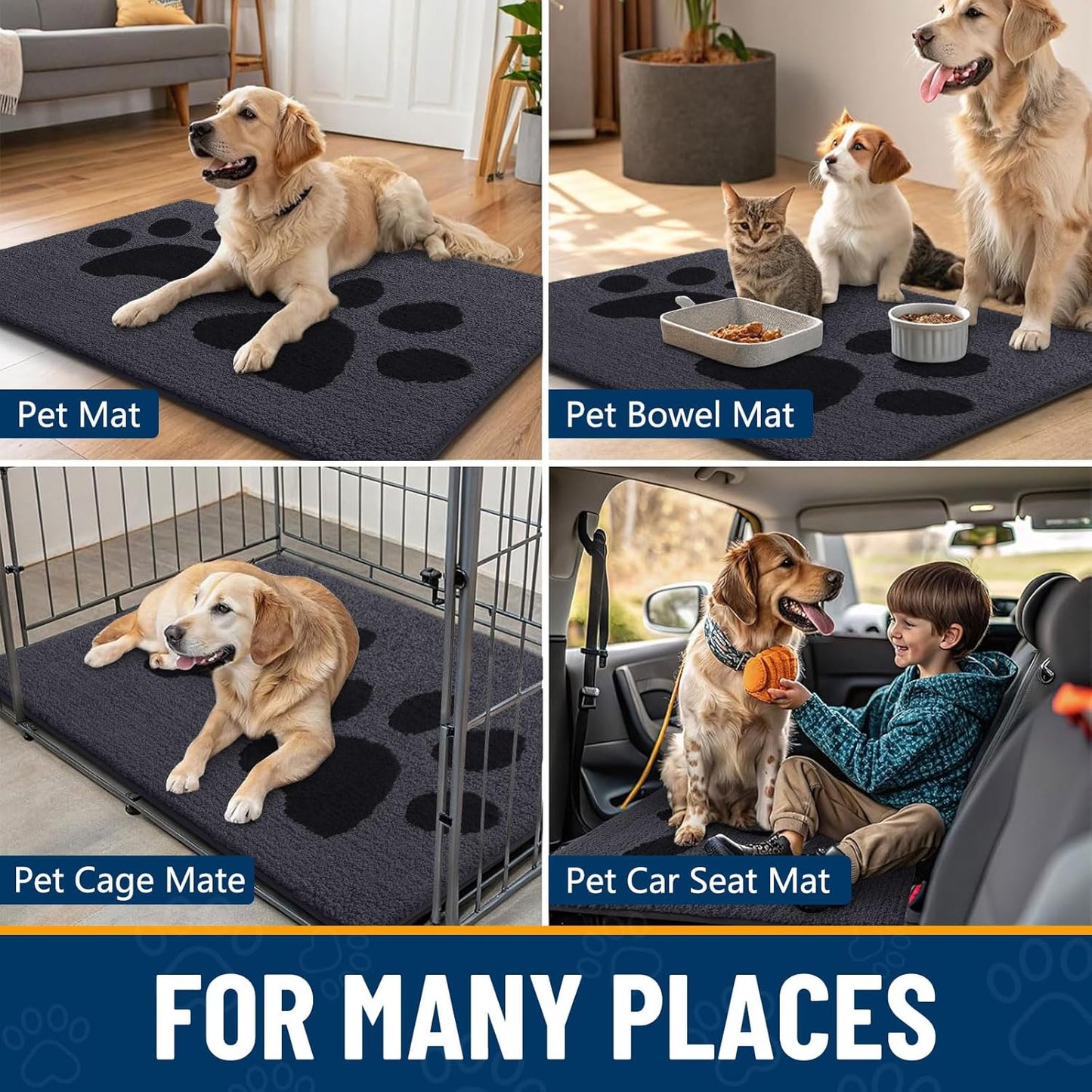 Smiry Dog Door Mat for Muddy Paws, Absorbs Moisture and Dirt, Low-Profile Entryway Mat with Non-Slip Backing, Entry Indoor Outdoor Doormat for Inside Floor (30x20 Inches, Grey, Striped)