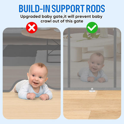 34X120” Extra Wide Safety Retractable Baby Gate, Extra Wide Safety Kids or Pets Gate, 34” Tall, Extends to 120” Extra Wide, Built-in Reinforce Strip Mesh Safety Dog Gate for Stairs,Doorways, Hallways