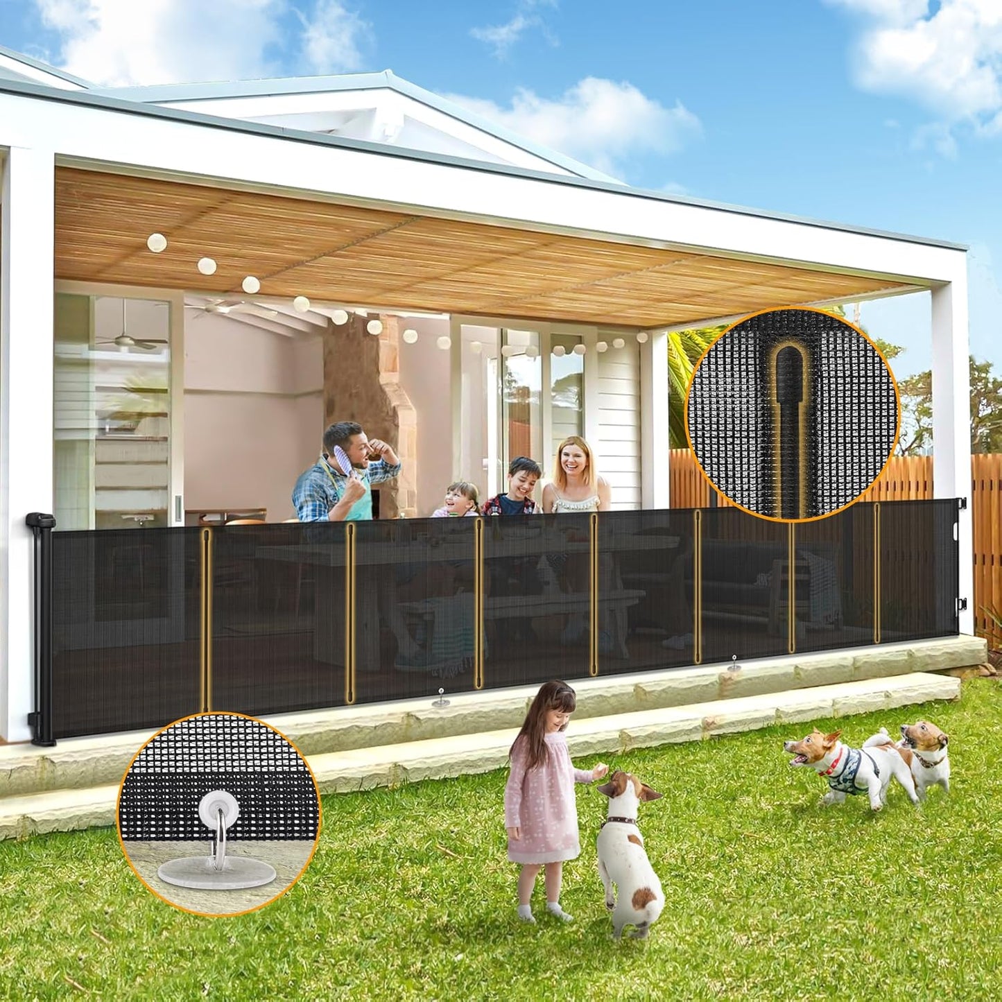 Retractable Baby Gates Extra Wide 150" × 34" Tall for Large Opening 12.5 Foot Retractable Dog Gate for Doorways, Stairs, Aisle, Indoor/Outdoor Retractable Gate for Garage, Hallways, Deck