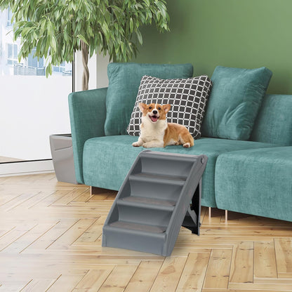 LEMY Non-Slip Foldable Steps Stairs for Dogs and Cats, 4-Step Portable Indoor Outdoor Pet Steps Ramp for Bed, Couch, Car, Tan