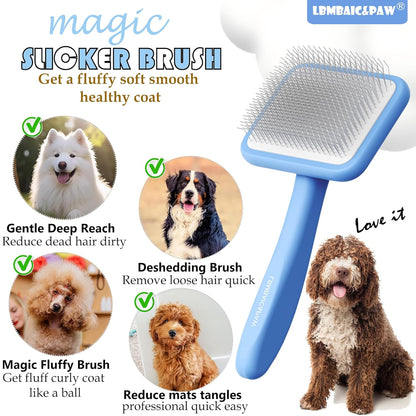 Dog Slicker Brushes for Poodles,Doodles,Goldendoodles,Bernedoodle.Dog Brushes for Thick Long Curly Fur Deshedding,Fluff,Grooming.Remove Loose Fur Quick Easy.Long Pin Slicker Brush.Wooden(Large)