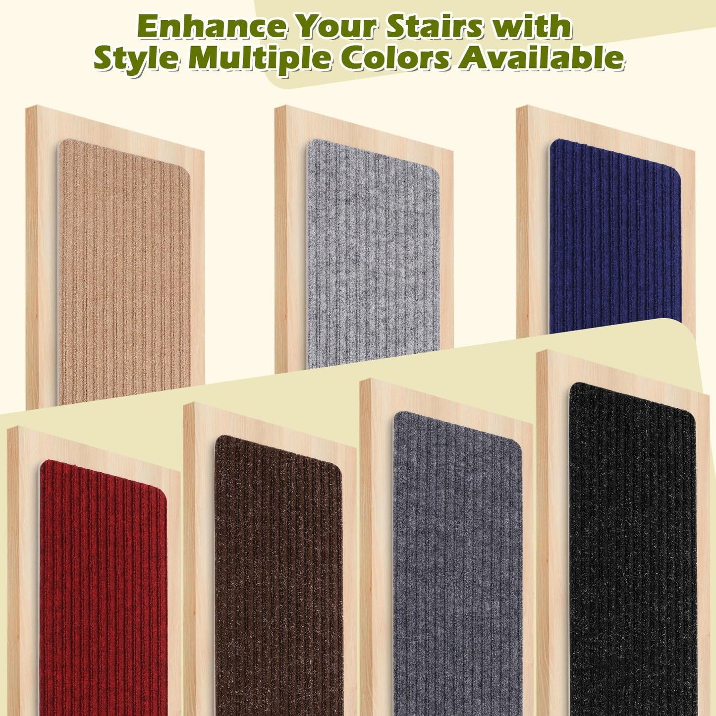 Stair Treads Non-Slip 16 Pack 8"x30" - Carpet Stair Runner for Indoor Wooden Steps with TPE Backing & Anti-Skid Surface, Reusable Adhesive Safety Rug for Kids/Elder/Pet-Friendly - Brown