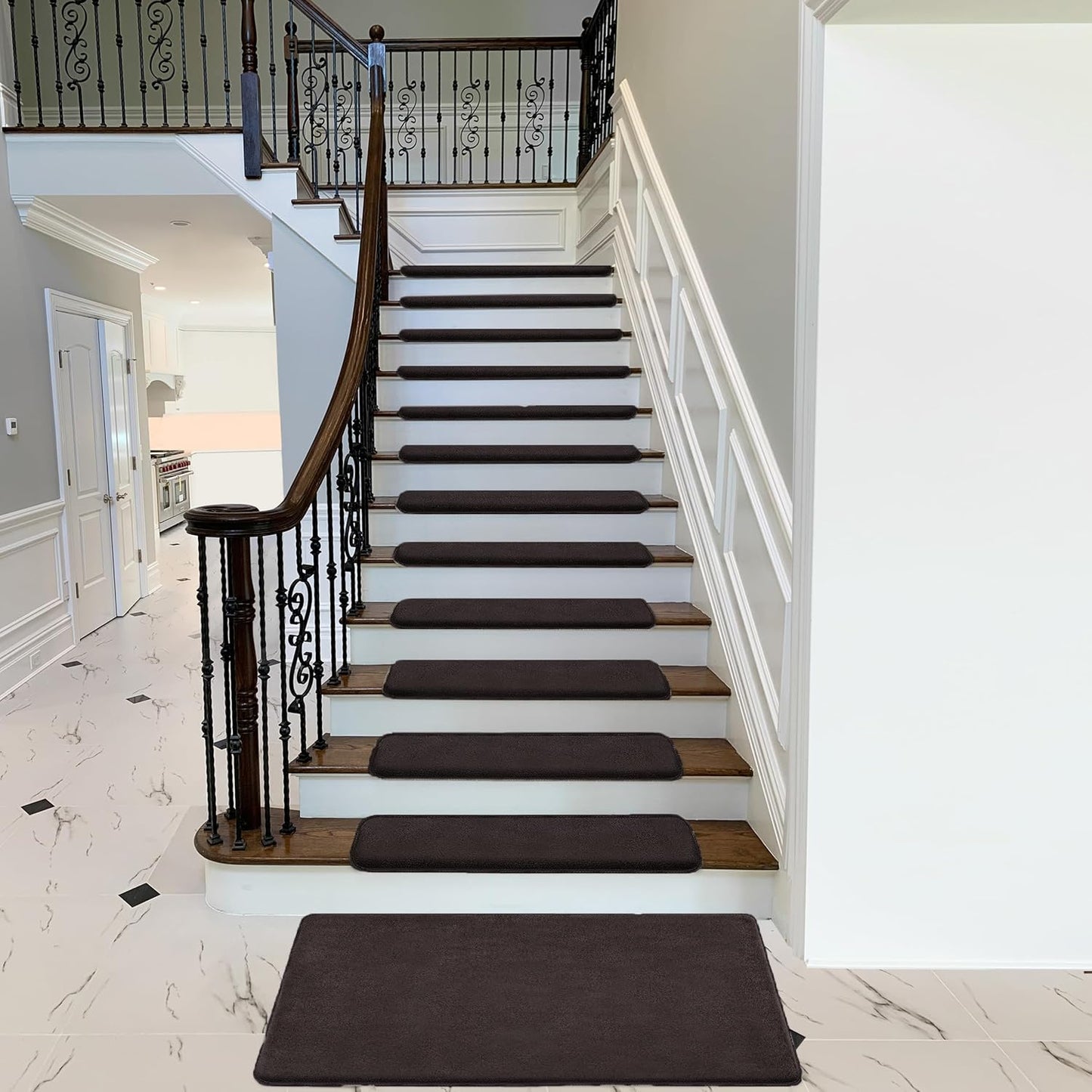 PURE ERA Carpet Stair Treads Ultra Plush 9.5" X 30"Soft Bullnose Indoor Stair Protectors Pet-Friendly Non-Slip Skid Resistant Tape Free Washable Reusable(14 Pieces, Cream Gray)