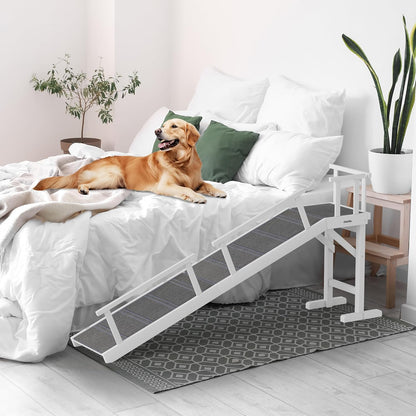 Onelike Wooden Dog Ramp for Bed with Removable Side Rail and Non-Slip Carpet, Stable Pet Ramp Stair for Couch Sofa for Small & Large & Senior Dogs, 74" Long Ramp Brown