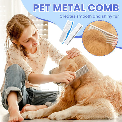 Self Cleaning Shedding Brush - 5-in-1 Professional Pet Grooming Kit Skin Friendly Grooming Tool for Dogs, Cats, and Puppies, Deshedding and Hair Removal for Long and Short Haired Pets, Blue