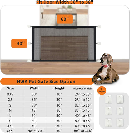 NWK Magic Dog Gate for Stairs Pet Gate for The House Providing a Safe Enclosure for Pets to Play and Rest, 6 Hooks Design (30'' X 43'')