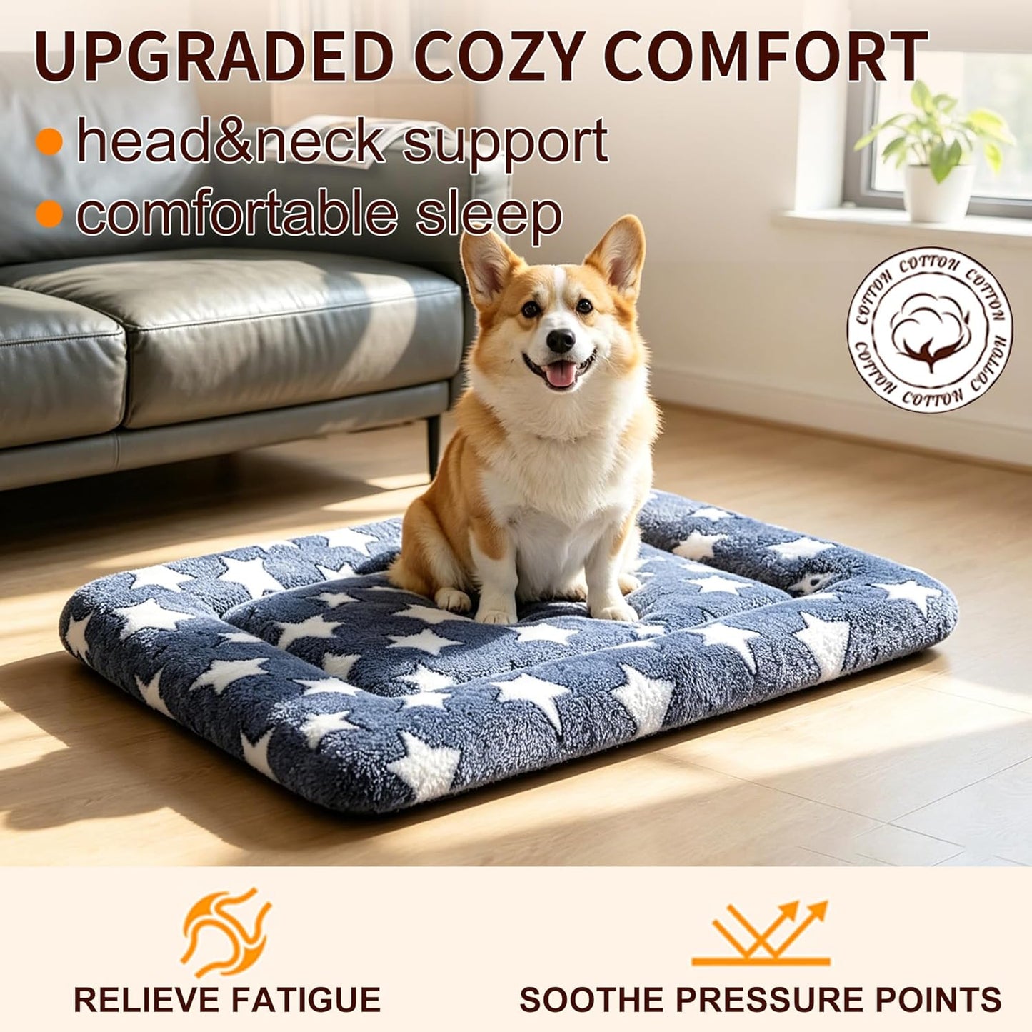 Dog Bed Mat, Reversible Crate Pad & Cute Dog Bed - Machine Washable Kennel Mat with Ultra Soft for Small Dogs (Cool/Warm), 24" x 18", Grey&Star