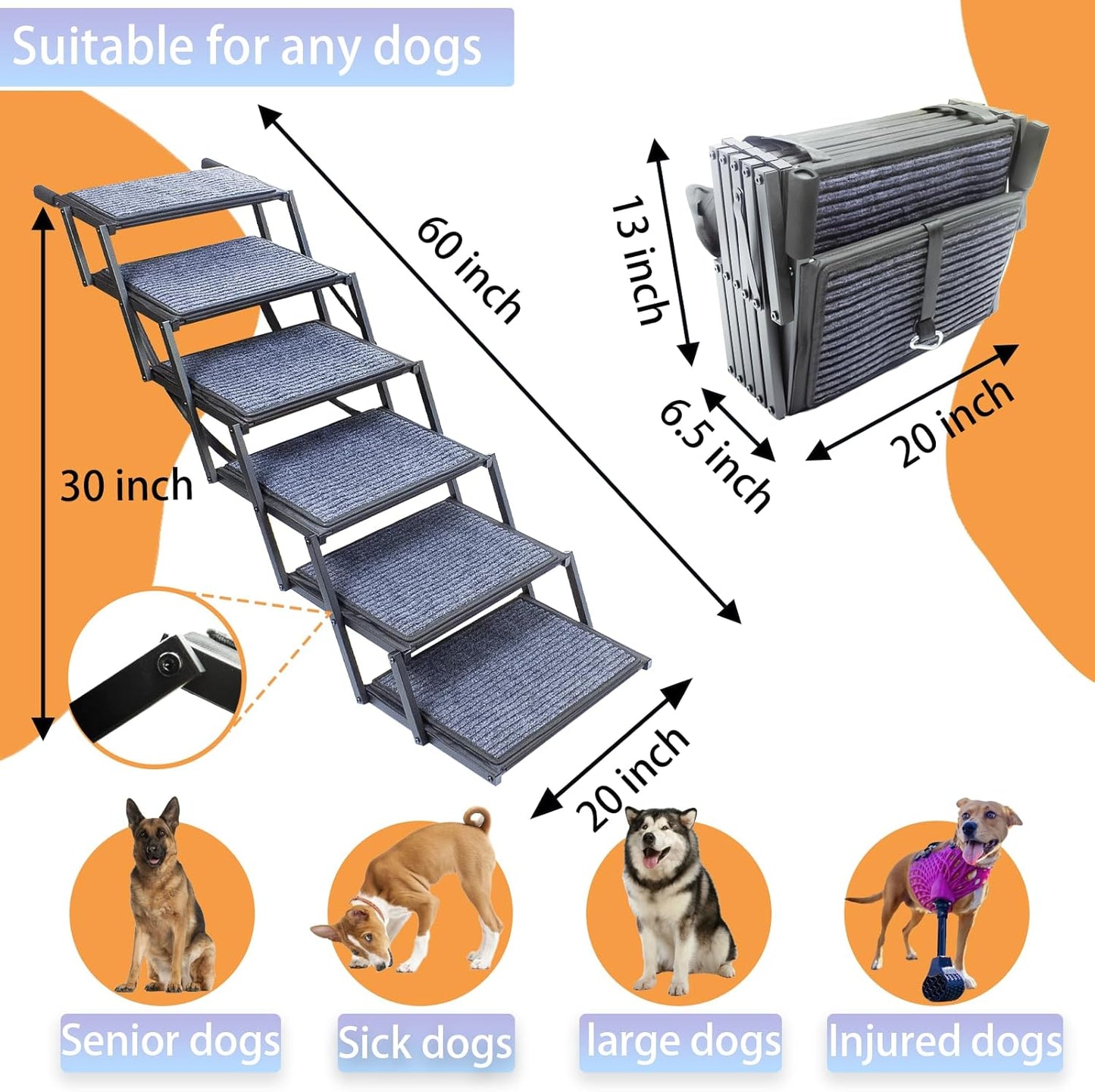 Dog Ramp for Car Truck and SUV Dog Stairs for Large Dogs Folding Pet Stairs with Non-Slip Rug Surface Supports Up to 250 lbs (5 Steps)