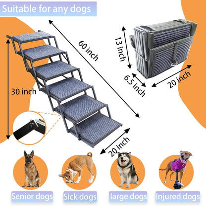 Dog Ramp for Car Truck and SUV Dog Stairs for Large Dogs Folding Pet Stairs with Non-Slip Rug Surface Supports Up to 250 lbs (5 Steps)