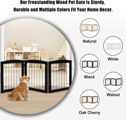 LZRS 2-Panel Freestanding Foldable Wood Dog Gate – Solid Wood & Steel Wire, Chew-Resistant Pet Barrier for Indoor Use, Ideal for Small to Medium Dogs, White