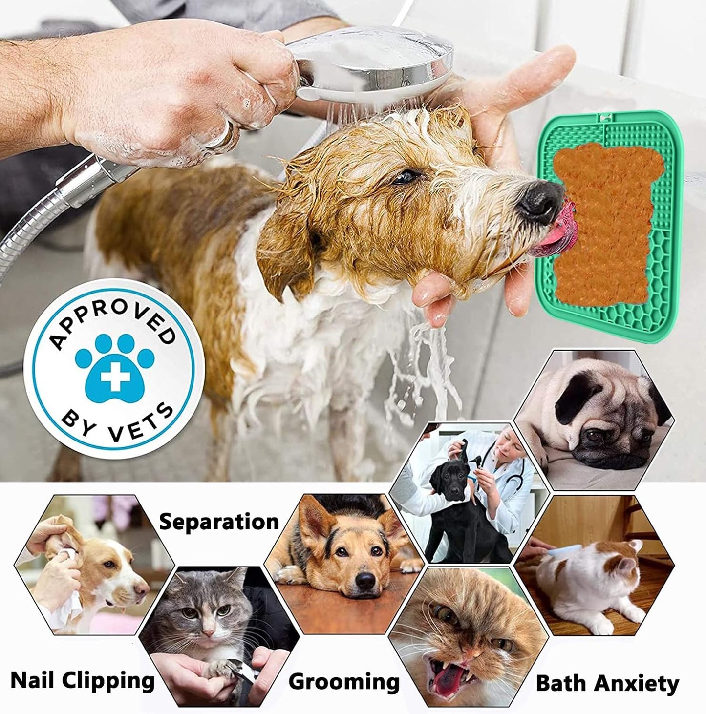 Lick Mat for Dogs, Dog Lick Mat with Suction Cups for Anxiety, Peanut Butter Dog Licking Mat Slow Feeder Dispensing Treater Lick Pad for Dogs Cats Grooming Bathing and Training (Grey)