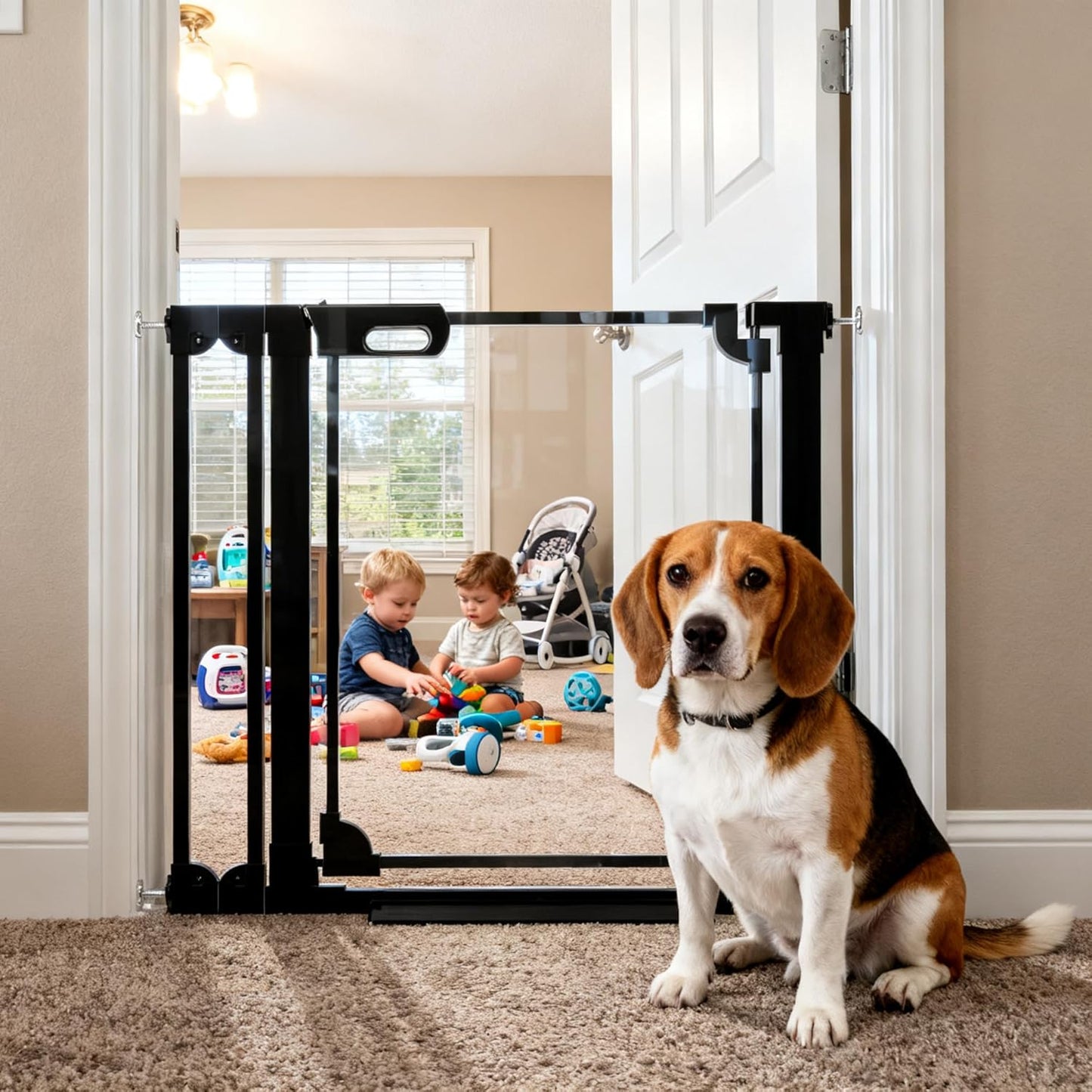 30.7" Tall Clear Acrylic Baby Gate 29.5"-47.2" Wide Pressure Mounted Clear Dog Gate Indoor - No Drill Auto Close, Walk Through Baby Gates for Stair & Doorways & Hallway