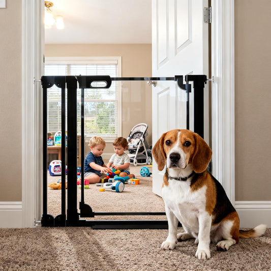 30.7" Tall Clear Acrylic Baby Gate 29.5"-47.2" Wide Pressure Mounted Clear Dog Gate Indoor - No Drill Auto Close, Walk Through Baby Gates for Stair & Doorways & Hallway