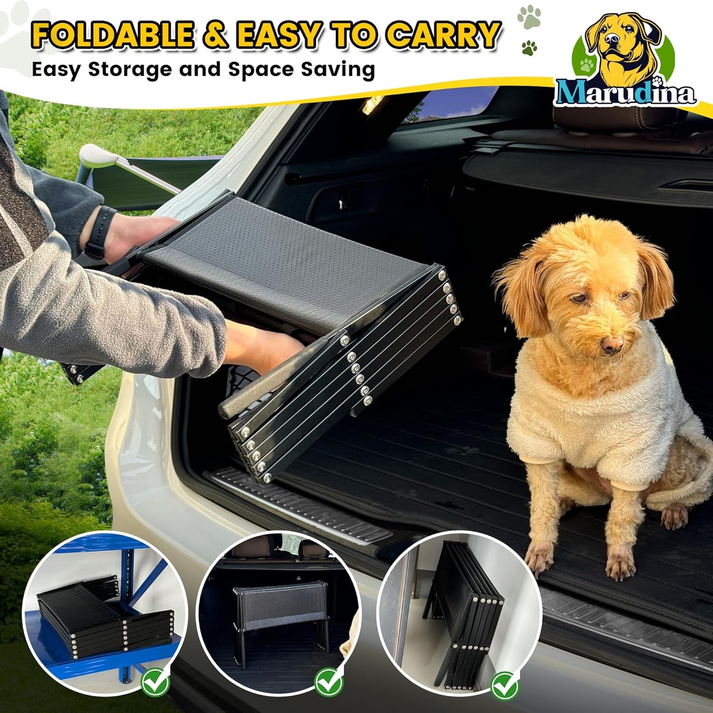 Dog ramps with 23.6" Extra-Wide - Portable 4-Dog Steps with Non-Slip Surface, 250 lbs Capacity for Large Dogs, Extra-Wide Foldable Dog Ramps for Cars, SUVs, and Trucks