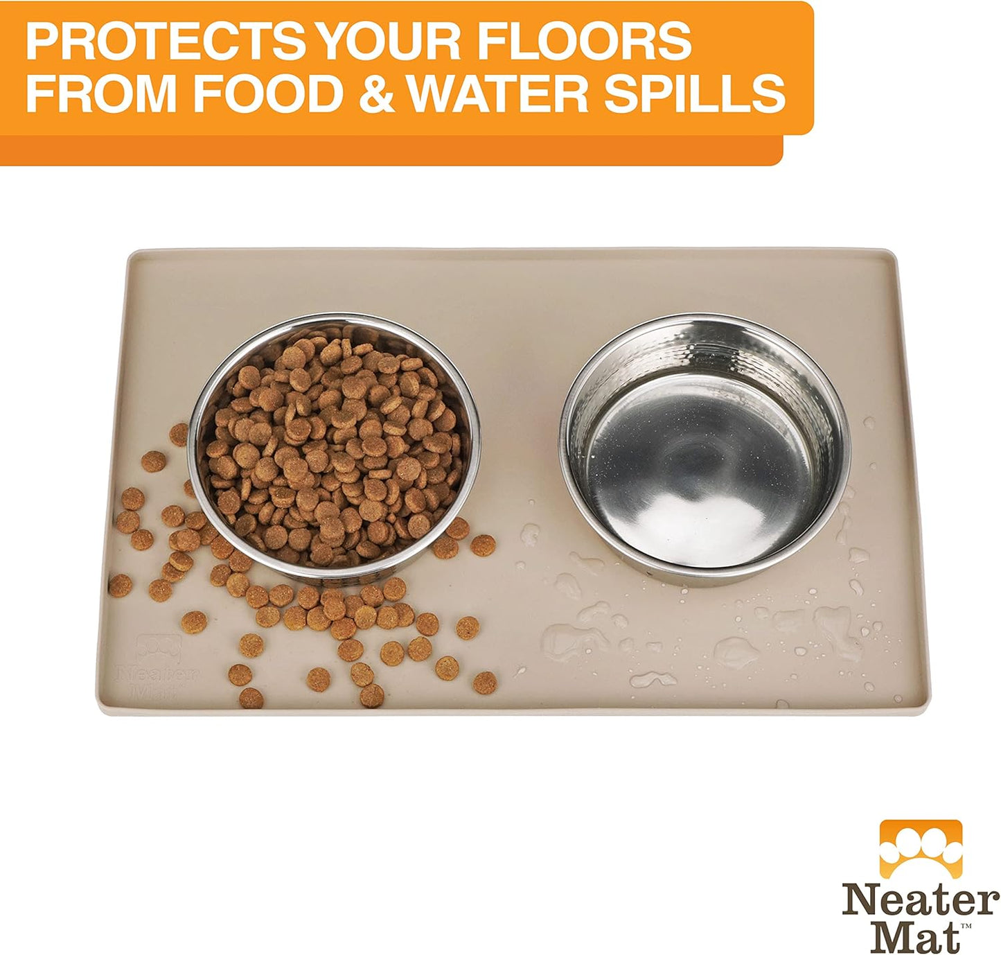 Neater Pet Brands Neater Mat Cat & Dog Food Mat, Waterproof & BPA-Free Silicone Placemat with Raised Edge for Under Food and Water Bowls, 19" x 12", Gunmetal Grey
