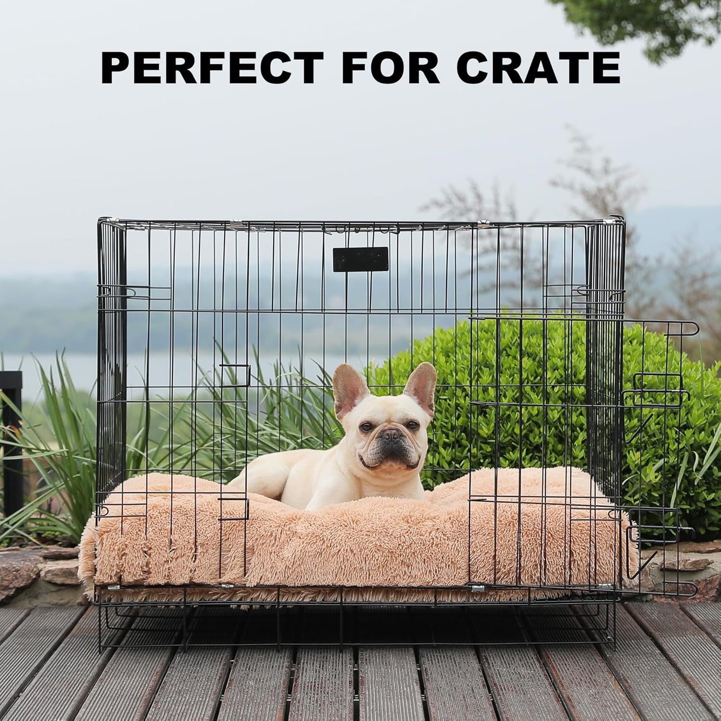 Bedfolks Waterproof Dog Crate Bed, Plush With Removable Washable Cover, Faux Fur Crate Pad for Medium Dogs, Fluffy Kennel 29"x21", Dark Grey