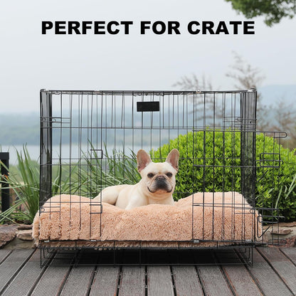 Bedfolks Waterproof Dog Crate Bed, Plush With Removable Washable Cover, Faux Fur Crate Pad for Medium Dogs, Fluffy Kennel 29"x21", Dark Grey