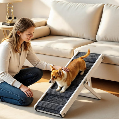 Pawaboo Foldable Dog Ramp, Small Dog Ramp for Couch, 4 Adjustable Height from 13'' to 21", Stable Pet Steps with Non-Slip Pad, Portable Pet Ramps Use for Couch Sofa Stairs, Wood