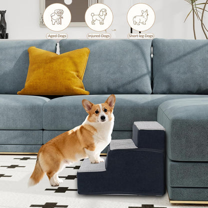 Dog Stairs for Small Dogs, 3 Step Dog Stair for High Bed and Couch, Non-Slip High Density Foam Sturdy Pet Steps with Removable Washable Cover for Older Cat