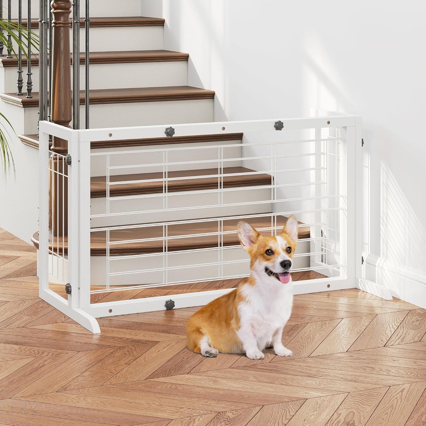 COZIWOW 38-67" Dog Gate Indoor, Free Standing Pet Gate for Doorways Extra Wide, Wooden Fence Puppy Safety Gates for The House, Stairs, Hallway, No Drilling Required,Brown