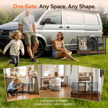 Dog Gate for Small Dogs, 48" No Drill Foldable Reinforced Base Pet Fence, Heavy Duty Step-Over Doorway Puppy Barrier, Anti-Tip Metal Frame, Supports 200+ lbs, Black