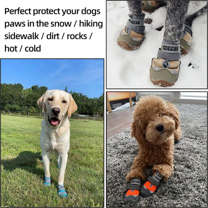 Hcpet Dog Shoes for Dogs, Dog Booties for Dogs, Anti-Slip Dog Boots & Paw Protectors for Hot Pavement Winter Snow Hiking with Reflective Straps Khaki Size 6, 4PCS