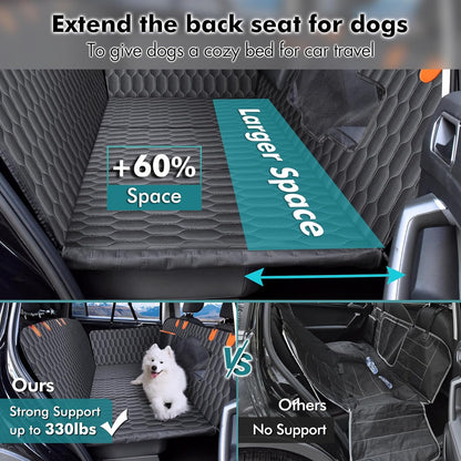 Chumajor Back Seat Extender for Dogs-Supports 400lb,Waterproof Dog Car Seat Cover Hard Bottom-Detachable,600D Heavy Duty Scratch Proof Nonslip Soft,Dog Hammock for Car,SUVs