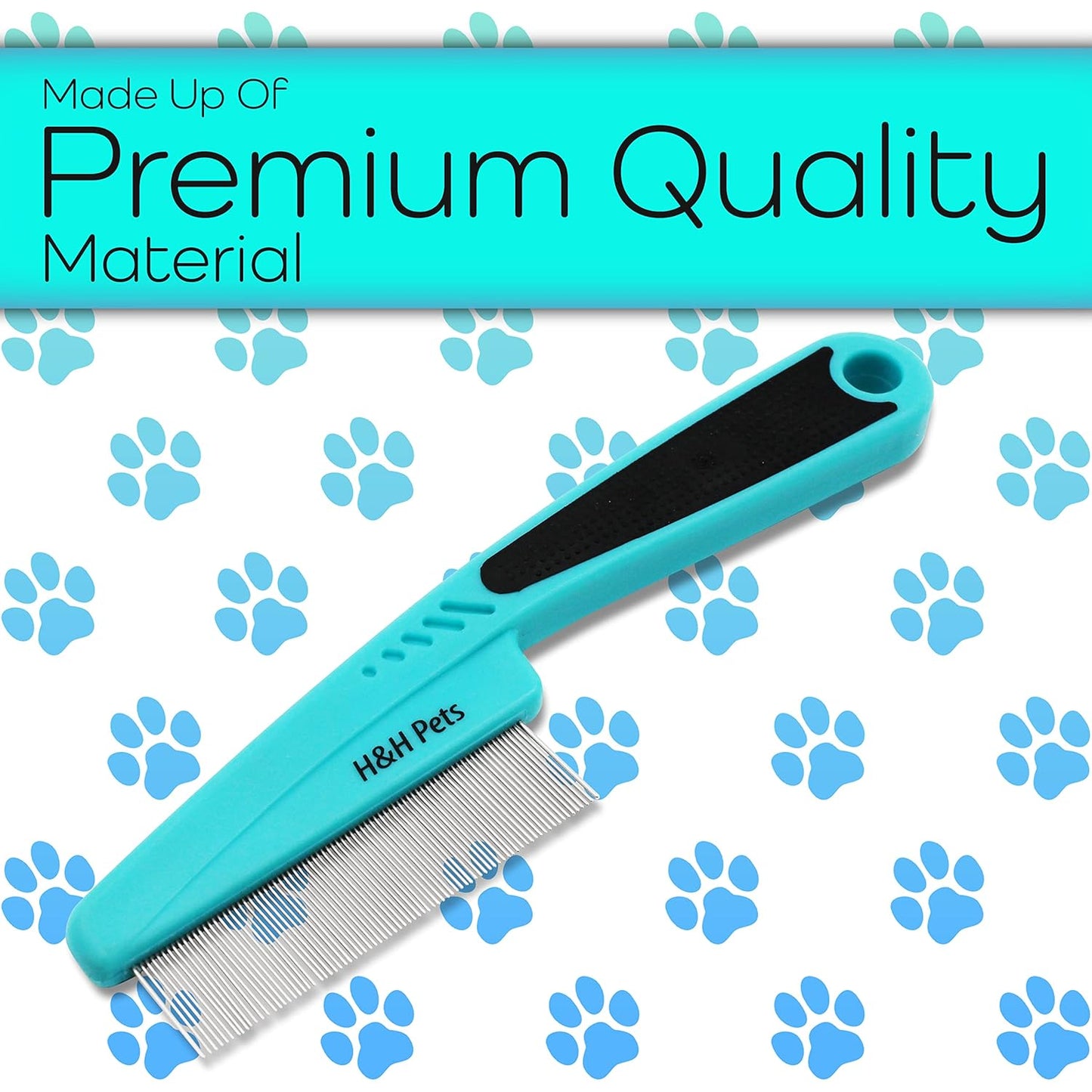 Pin Comb by H&H Pets - Upgraded Rubber Handle Comb with Long and Short Teeth for Dogs & Cats, Grooming Supplies, 1 Count (Pack of 1)