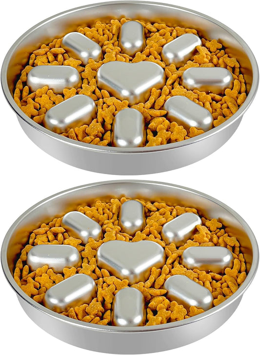 Slow Feeder Dog Bowls with Non-Slip Mat, Stainless Steel Metal Slow Feeder for Small & Medium Dogs, 2 Cups Pet Bowl for Fast Eaters, Slows Down Eating, Dishwasher Safe, Anti-Gulping Dog Bowl