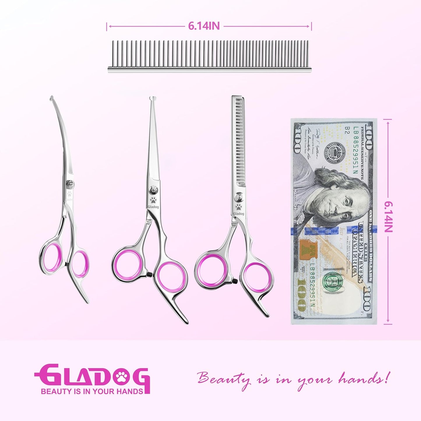 GLADOG Professional 5 in 1 Dog Grooming Scissors Set with Safety Round Tips, Sharp and Heavy-duty Pet Grooming Shears for Cats