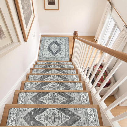 OJIA Non-Slip Carpet Stair Treads for Wooden Steps Set of 15, 30''X8'' Indoor Runner Resistant Rugs Rubber Safety Mats for Dogs, Kids & Elders, Stairway Grip