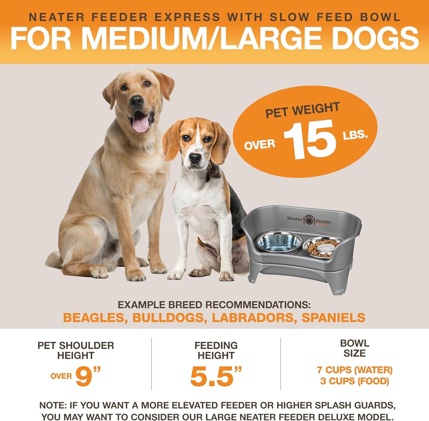 Neater Feeder Express Mess Proof Dog Bowls Elevated for Small Breeds under 15 Lb, Made in USA, No Spill Raised Dog Food Bowl Stand, Stainless Steel Food and Water Bowl Set, Feeding Station, Cappuccino