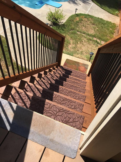 Aucuda Stair Treads Outdoor for Elders and Dogs on Wooden Steps, 30" x 8.5" (2pcs )Non Slip Stair Runner Rug Heat Insulation Rubber Backing, Gray Floral Staircase Mat Carpet for Indoor Grip Farmhouse.