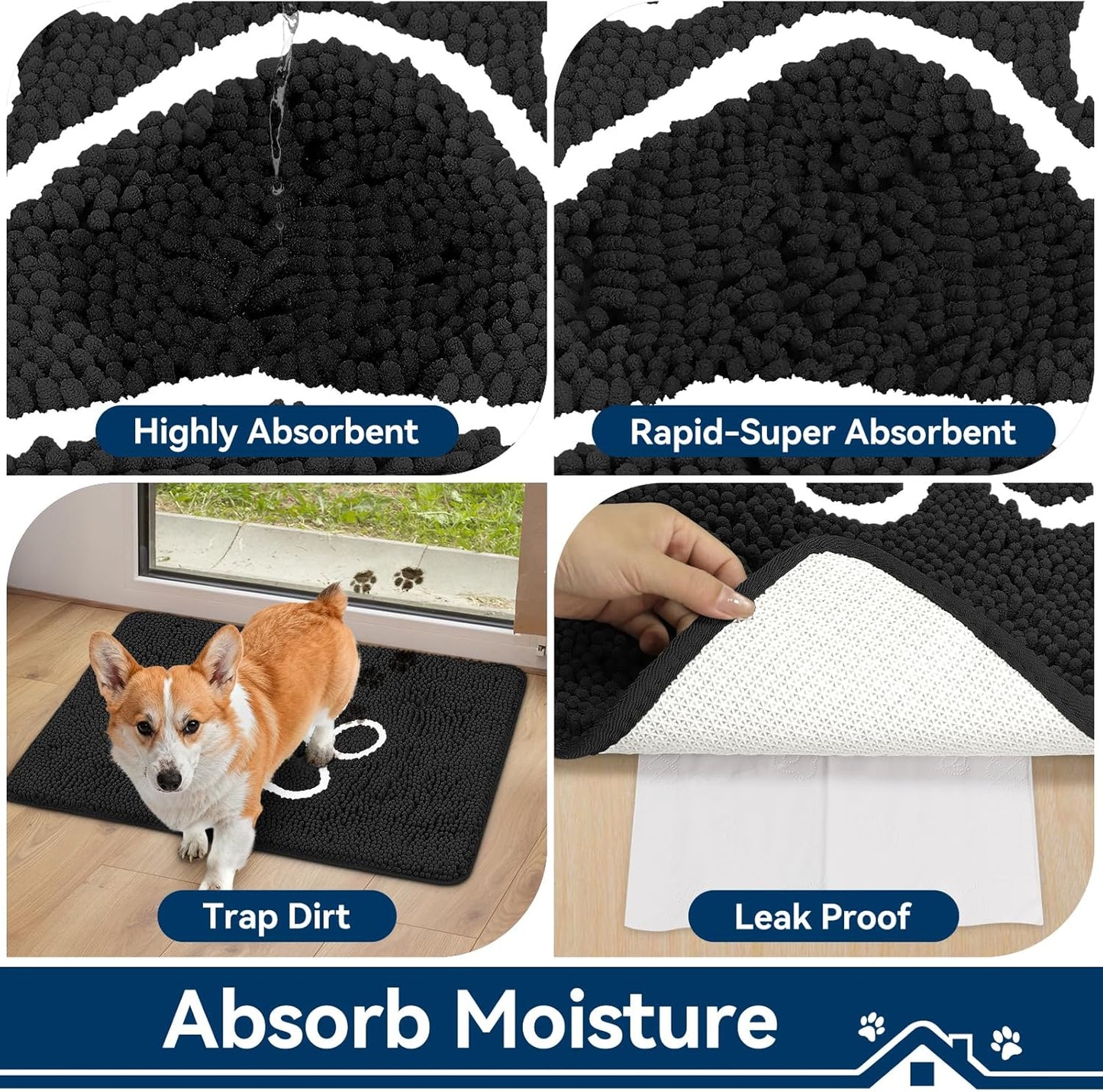 Bcoimo Super Absorbent Dog Door Mat, 30"*20" Anti Slip Mat for Muddy Paws, Pet Rugs for Dirty Paws Washable that Absorbs Moisture and Dirt, for Dog Cage and Pet Resting Carpet