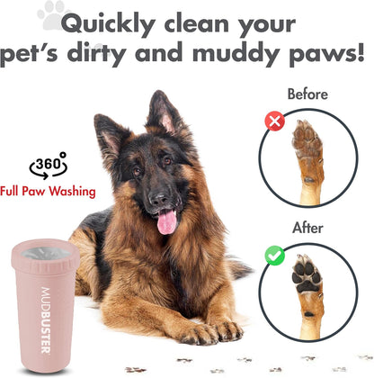Dexas MudBuster Medium Dog Paw Cleaner in Fuchsia - Fits 1.5"-2.5" Wide Paws, Portable Paw Washer for Muddy Paws, Dog Paw Cleaning Cup with Gentle Silicone Bristles, Quick Clean Pet Paw Washer