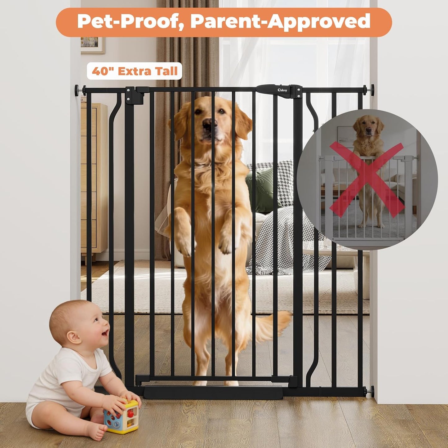 Baby Gate No Drilling, 29"-40" Auto Close Dog Gate Indoor for Doorways & Stairs, Pressure Mounted Adjustable Pet Gate, Easy Walk Through Child Gate for Children & Pets Stroller Friendly, White