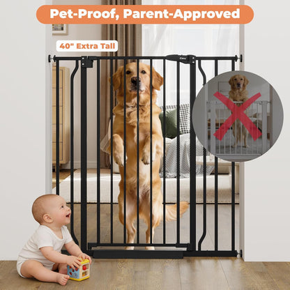 Baby Gate No Drilling, 29"-40" Auto Close Dog Gate Indoor for Doorways & Stairs, Pressure Mounted Adjustable Pet Gate, Easy Walk Through Child Gate for Children & Pets Stroller Friendly, White