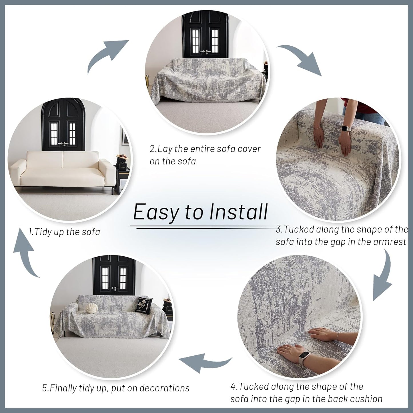 MYSKY HOME Couch Cover for Dogs, Washable Couch Covers, Non Slip Sofa Cover, Couch Cover 2 Cushion Sofa Dogs Furniture Protector with Tassels, Chenille Sofa Slipcover for Pets, 71"x118", Dark Grey