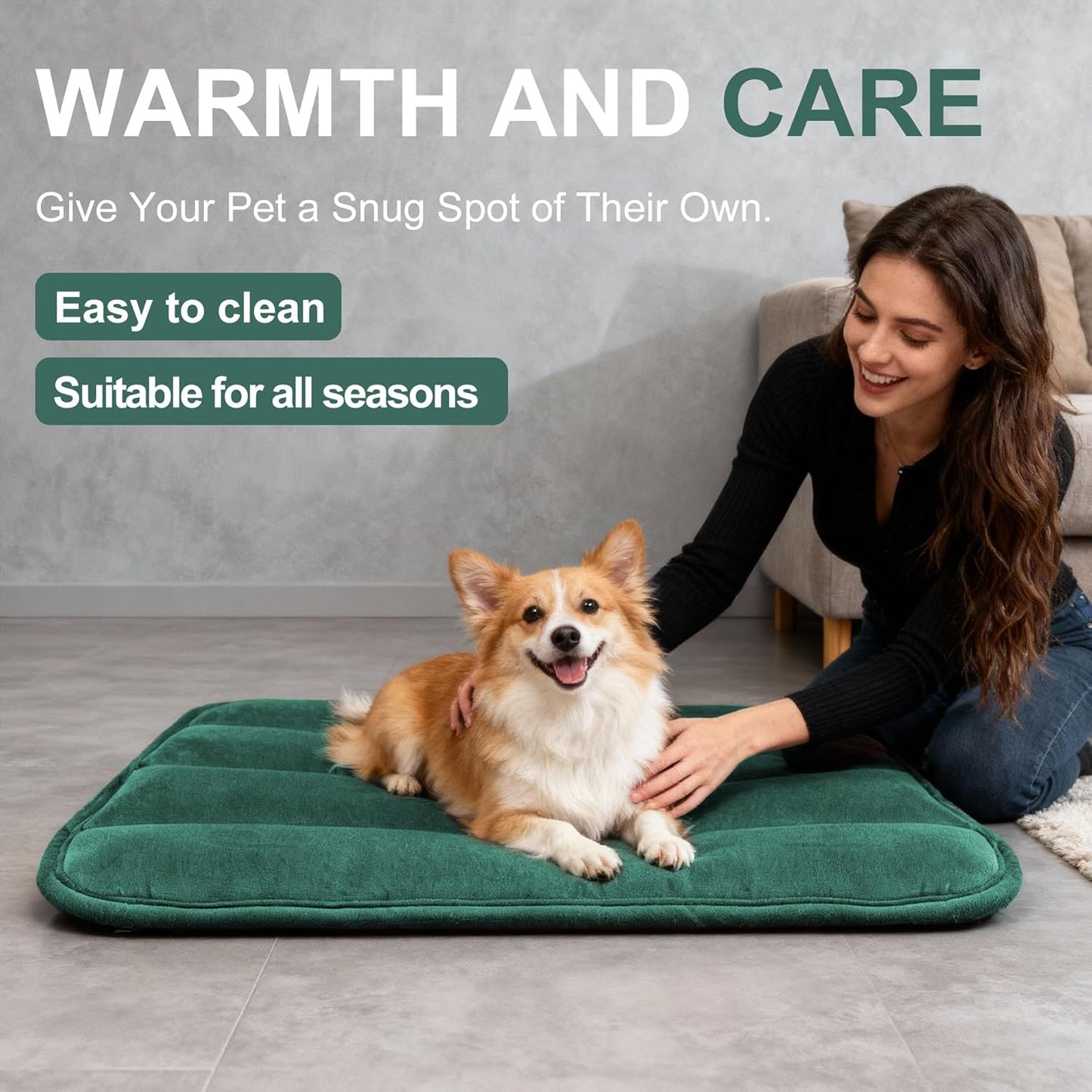 Dog Bed Mat, Reversible Crate Pad & Cute Dog Bed - Machine Washable Kennel Mat with Ultra Soft for Small Dogs (Cool/Warm), 24" x 18", Grey&Star