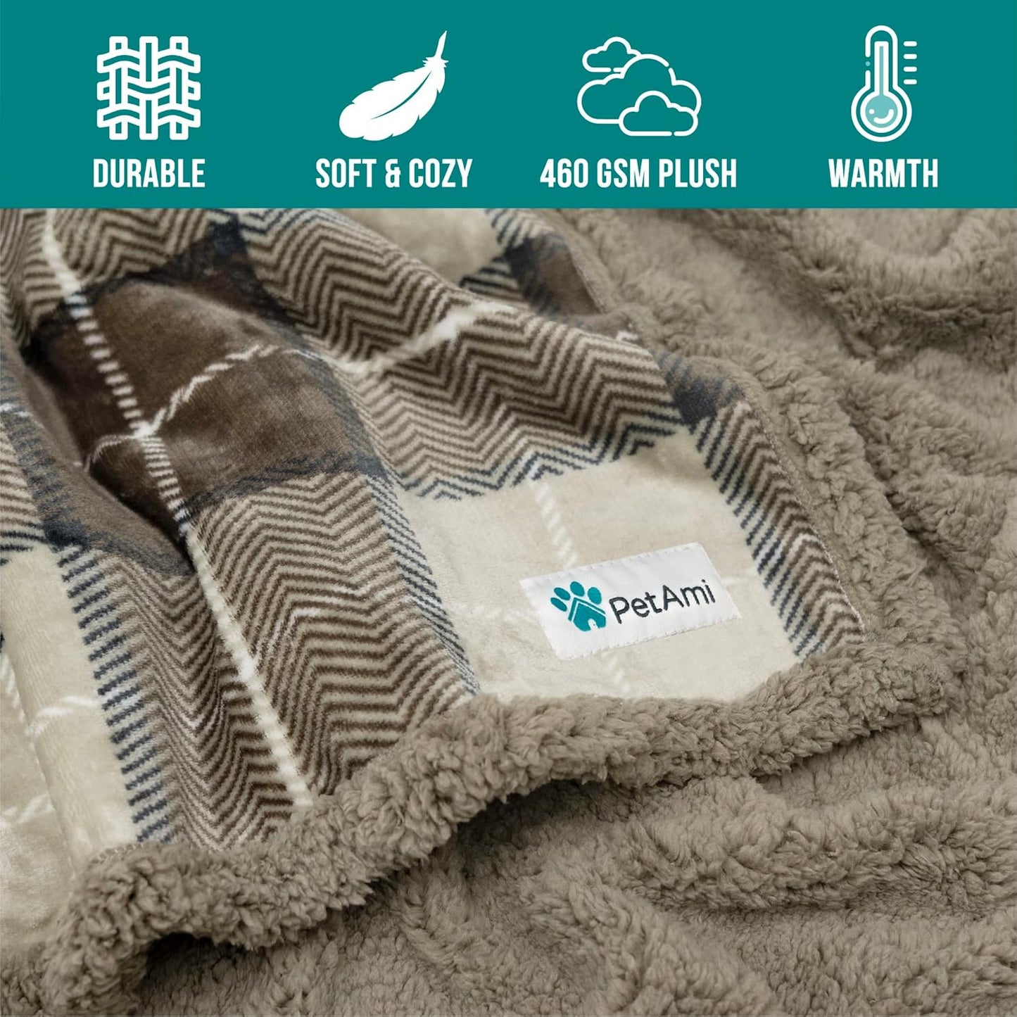 PetAmi Dog Blanket for Medium Large Dogs, Pet Bed Blanket Cat Puppy Kitten, Fleece Furniture Couch Cover Protector Sofa Car, Soft Sherpa Dog Throw Plush Reversible Washable, 40x60 Plaid Dark Gray