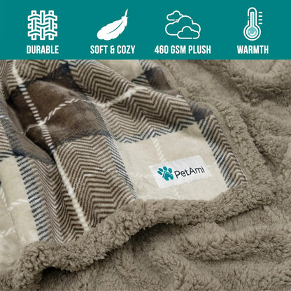 PetAmi Dog Blanket for Medium Large Dogs, Pet Bed Blanket Cat Puppy Kitten, Fleece Furniture Couch Cover Protector Sofa Car, Soft Sherpa Dog Throw Plush Reversible Washable, 40x60 Plaid Dark Gray