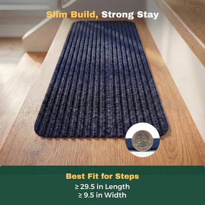 MBIGM 8" X 30" (15 in Pack) Nonslip Carpet Stair Treads Non-Skid Safety Rug Slip Resistant Indoor Runner for Kids Elders & Pets with Reusable Adhesive - Brown - Non Slip Stair Treads Indoor
