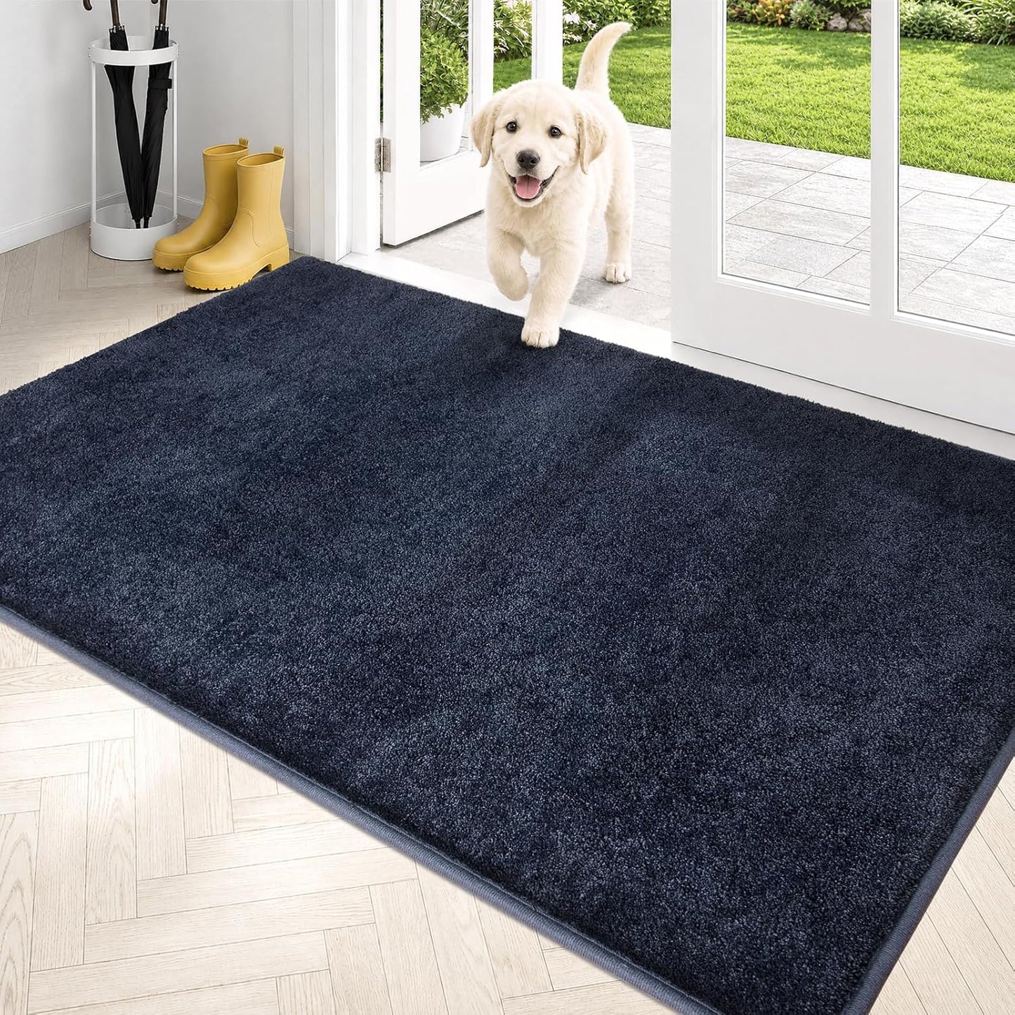 PURRUGS Dirt Trapping Door Mat 20" x 31.5", Non-Slip Machine Washable Entryway Rug, Dog Doormat, Indoor Front Door Mat, Super Absorbent Entry Rug for Muddy Shoes & Paws, Bluish Grey-Black