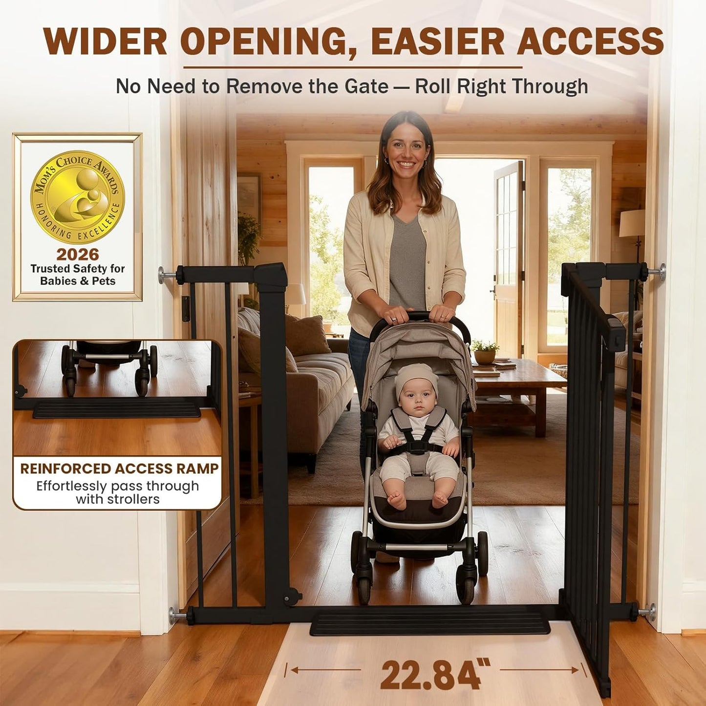 Mumeasy 36" High Extra Tall Dog Gate, 29.6"-40.5" Wide Pressure Mounted Tall Baby Gate for Dog, Auto Close Pet Gate with Door for Stairs,Doorways,House,Black