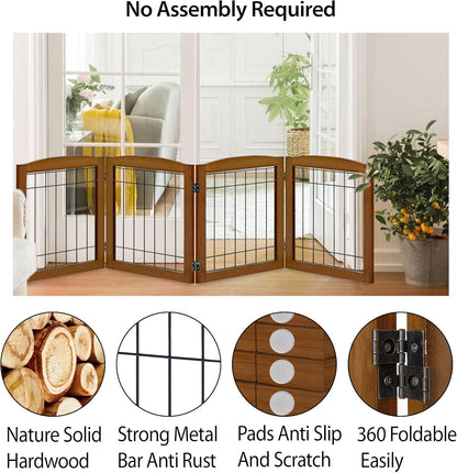 LZRS 2-Panel Freestanding Foldable Wood Dog Gate – Solid Wood & Steel Wire, Chew-Resistant Pet Barrier for Indoor Use, Ideal for Small to Medium Dogs, White