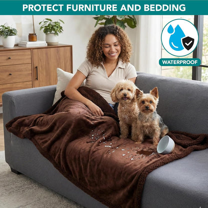 PetAmi Waterproof Dog Blanket for Couch, Large 60x40, Pee Proof Sherpa Fleece Reversible Pet Throw, Furniture Protector for Bed Sofa Kennel, Soft Washable Cover for Medium Dogs Cats, Grey Sherpa