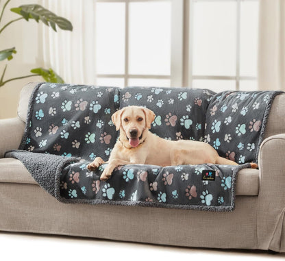 Luciphia Waterproof Pet Blankets for Couch Sofa Bed Cover Cat Liquid Pee Proof Washable Soft Fluffy Large Dog Blanket Reversible Furniture Protection Puppy Grey Paw Thicken Small（40" x 28"）