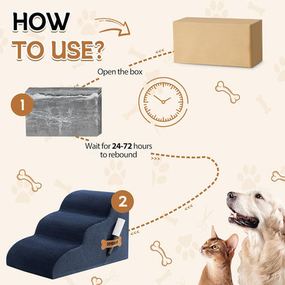 Romrol Dog Stairs Ramp for High Beds Couches, High Density Foam Pet Steps with Durable Non-Slip Waterproof Fabric Cover, Dog Stairs for Small Dogs or Cats or Pets, 5-Step, 22 Inch, Grey