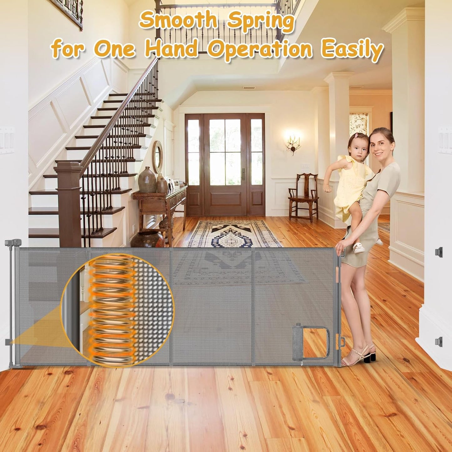 Reinforced 120 Inch Wide Retractable Baby Gates Extra Wide Pet Gate with Cat Door 10ft Extra Long Baby Gates for Large Openings 33 Inch Tall Reinforced Strips Retractable Dog Gate with Cat Door, Black